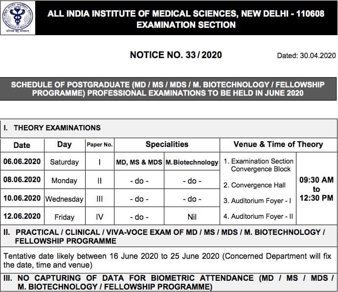 Eduworldglobal's tweet photo. Revised  schedule
AIIMS will be conducting the PG entrance examination for 

MD/MS and MDS - June 6 to 12, 2020
M.Biotechnology - June 6 to 10, 2020

#AIIMS #AIIMSPG https://t.co/8ODUCpdPDL