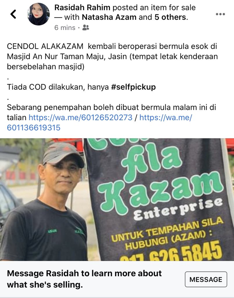 تويتر Fana Azam على تويتر Cendol Alakazam Kembali Beroperasi Bermula Esok Di Masjid An Nur Taman Maju Jasin Tempat Letak Kenderaan Bersebelahan Masjid Tiada Cod Dilakukan Hanya Selfpickup Sebarang