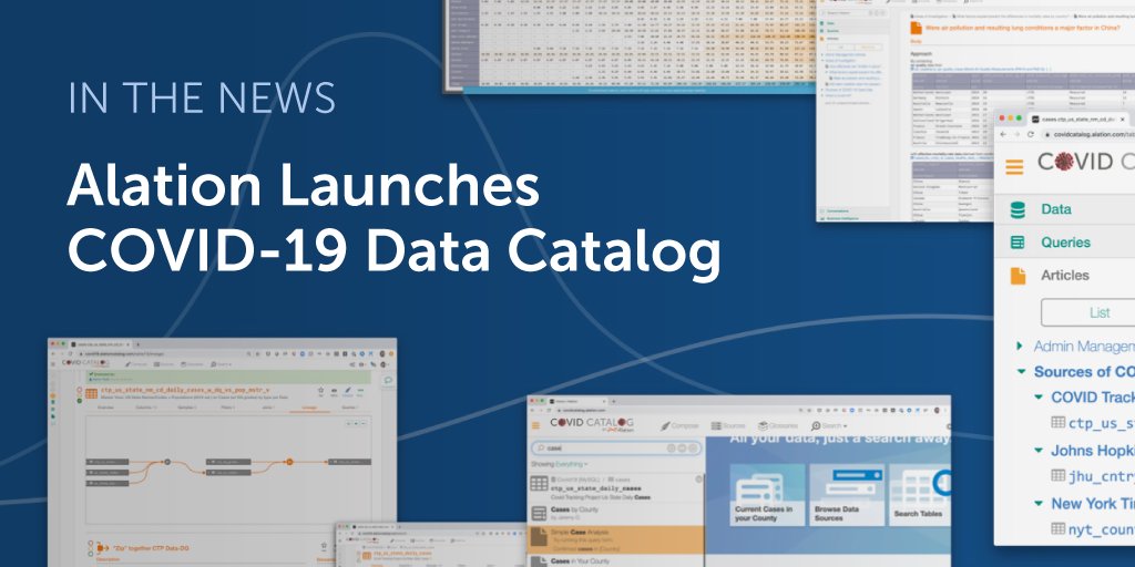 Just Announced: In an effort to support the worldwide community working to combat this pandemic, <a href="/Alation/">Alation</a> has created a #datacatalog to help experts find and collaborate on #COVID19 #data. Read the full press release: hubs.ly/H0q8qfK0