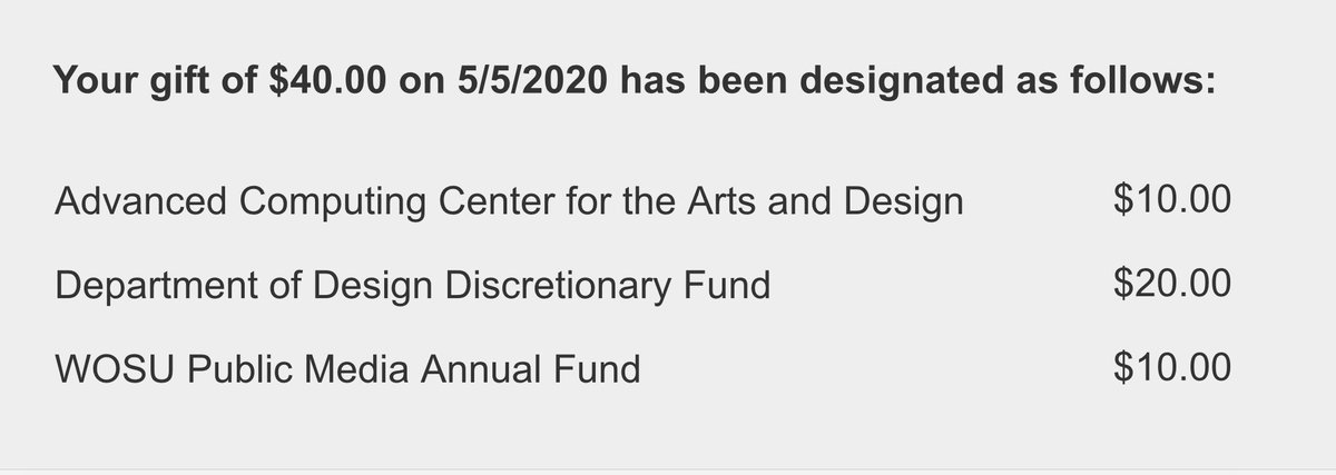 gabe_t's tweet photo. It’s #GivingTuesdayNow, while I can’t give a lot, I’m supporting @OhioStateDesign, @WOSU, and #ACCAD how I can. Who are you supporting? https://t.co/jyBglUaiCZ