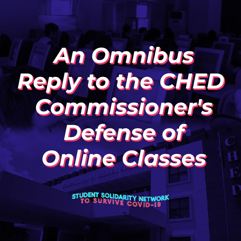 SSN_PH's tweet photo. An Omnibus Reply to the CHED Commissioner's Defense of  Online Classes
Read full statement here:
https://t.co/rxgZ5ohuYg

#MassPromotionNow
#SixStudentDemands
#KilosNaCHED https://t.co/5UDJ9H2gCn