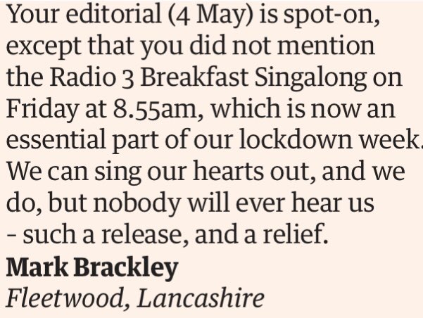 Petroc Trelawny On Twitter Thank You Mr Brackley Of Fleetwood Who Write This Letter Published Guardian Today A Nightingale Sang In Berkeley Square Is This Week S Breakfast Singalong Bbcradio3 Https T Co Anb3shhsgb