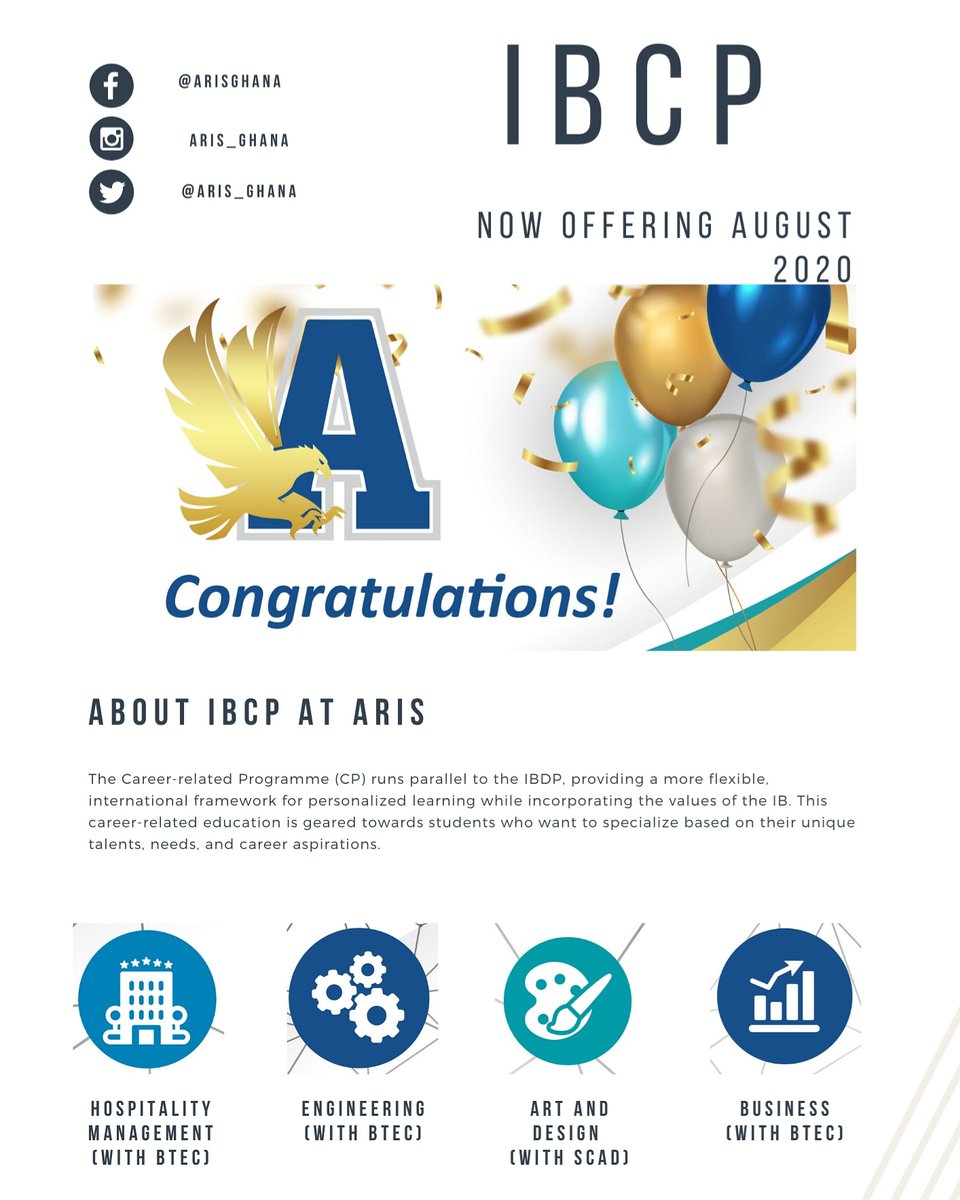 ARIS_Ghana's tweet photo. The #IBCP provides a more flexible International framework for #personalisedlearning!
It's for students who want to specialize, based on their unique talents &amp; career aspirations!
The Change you need is HERE!
@SCADdotedu
@teachBTEC
@iborganization
#Inspire #Empower #Transform https://t.co/RMihR1l6RX