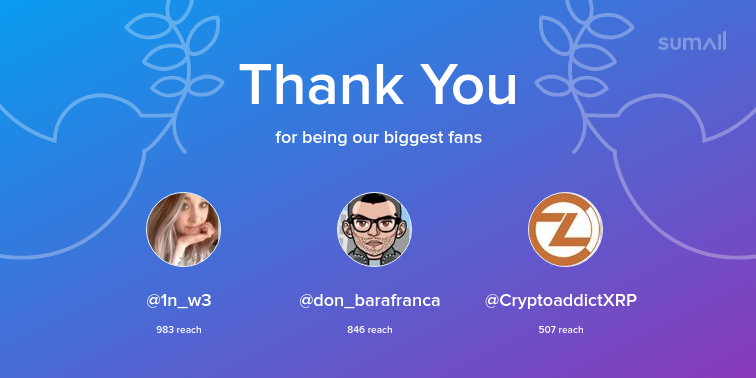 StrictlyCryptoh's tweet photo. Our biggest fans this week: 1n_w3, don_barafranca, CryptoaddictXRP. Thank you! via https://t.co/NEuBbDwvYM https://t.co/Pb3PXu3mMg
