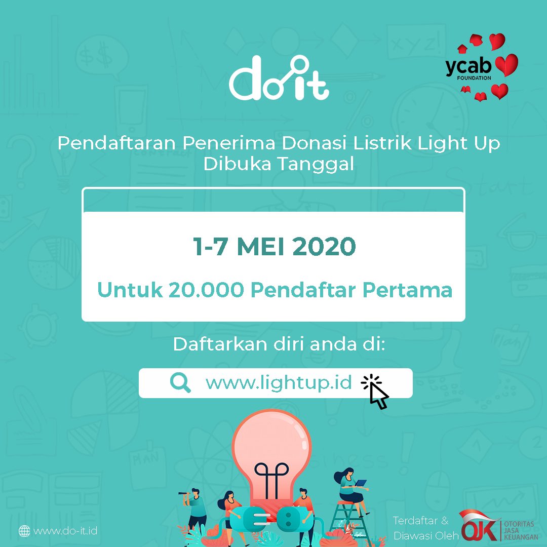 DoIt_Glotech's tweet photo. Gerakan #LightUpIndonesia merupakan proyek PLN &amp; YCAB yang berkomitmen untuk meringankan beban listrik sekitar 100.000 keluarga prasejahtera dalam tahap pertama kampanye, dengan menggandeng Do-It sebagai pengelola teknis. https://t.co/DeX4IeXxJF