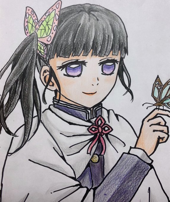 もかさんがTwitterに投稿した栗花落カナヲ(鬼滅の刃)のイラスト。