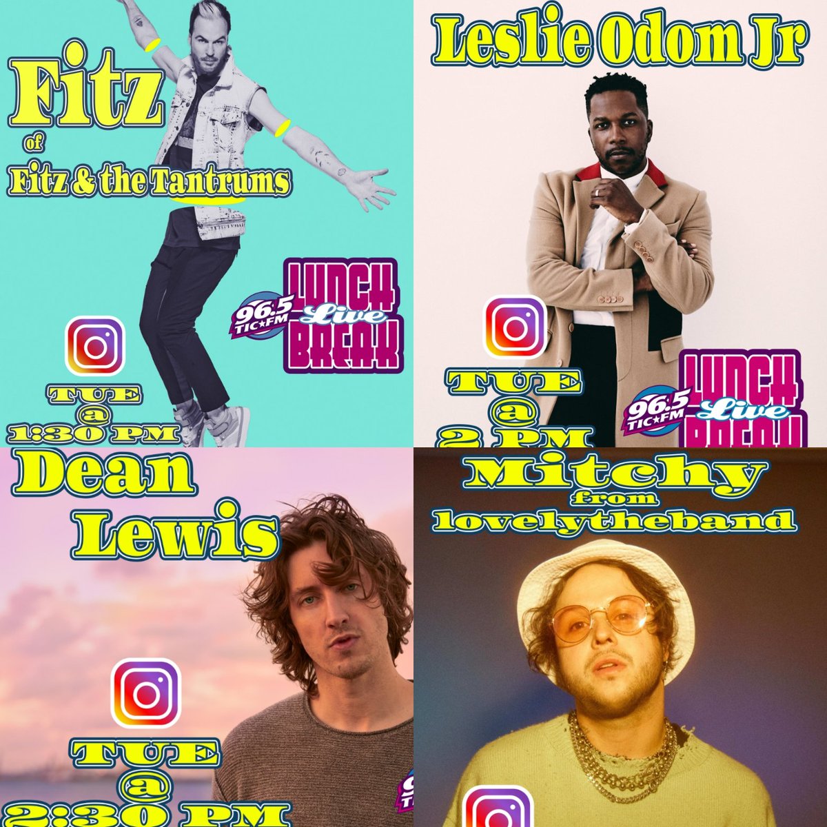 965tic's tweet photo. To help spread the word about #FeedCT we have some special Lunch Break Lives happening today with Fitz from @FitzAndTantrums, @leslieodomjr, @deanlewismusic and Mitchy from @lovelytheband.
https://t.co/Fk1RKdI293 https://t.co/jNceQUGUKo