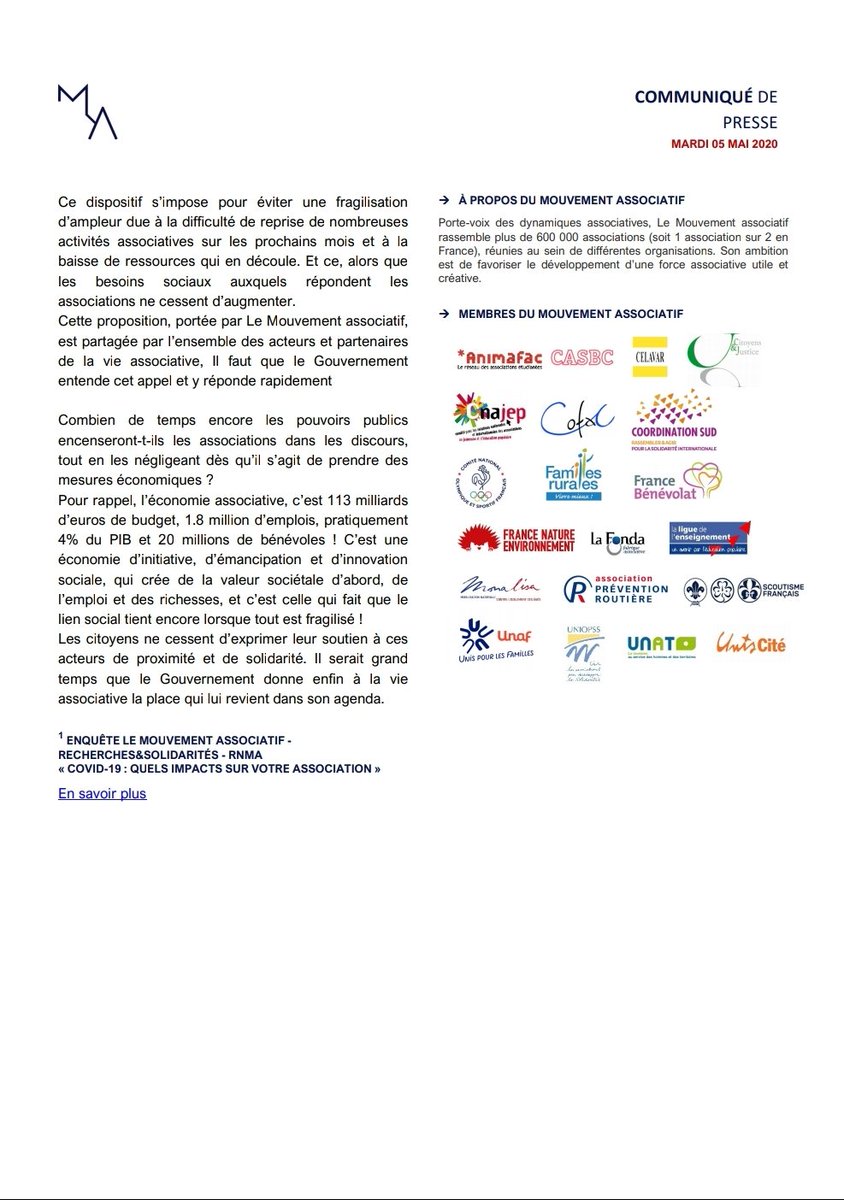 #Associations #COVID19
Où sont passés les engagements du <a href="/gouvernementFR/">Gouvernement</a> ?
Le 21 avril, <a href="/GabrielAttal/">Gabriel Attal</a> annonçait devant <a href="/AssembleeNat/">Assemblée nationale</a> le maintien des subventions aux associations
15 jours + tard, 0 signe de Matignon Face à la fragilité du tissu associatif, ce n'est pas acceptable!