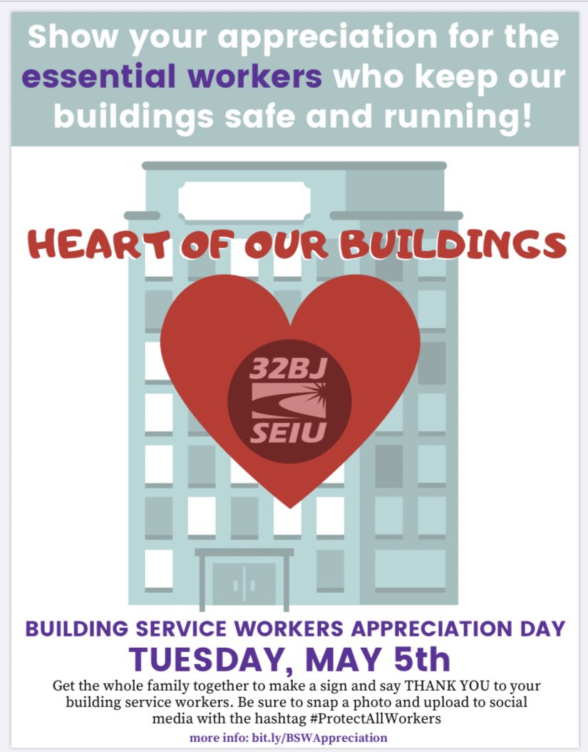 MarkLevineNYC's tweet photo. 1000s of NYers are still going to work every day in order to keep our buildings clean, safe, and properly maintained. That's not easy to do in the midst of a pandemic.
To all of the frontline building service workers: thank you.
#BuildingServiceWorkers #AppreciationDay. https://t.co/21kP4dOX81