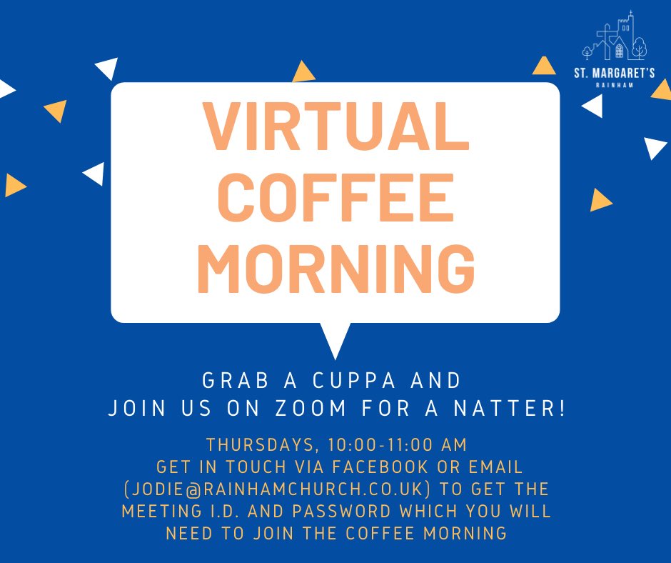 rainhamchurch's tweet photo. Grab a cuppa and join us on zoom for a natter this THURSDAY ☕️ #stmargs #rainhamchurch https://t.co/9TALCraFgM