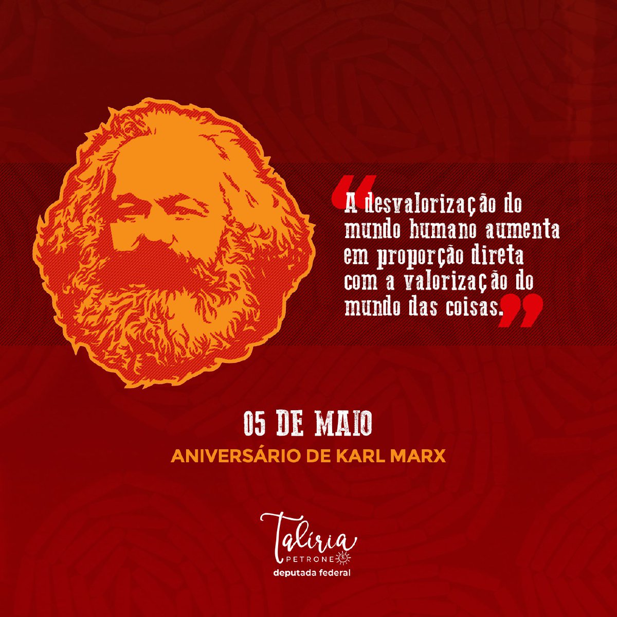 taliriapetrone's tweet photo. Aniversário do imortal Karl Marx. O homem que revelou o segredo da exploração capitalista, mostrando que o lucro do patrão é trabalho roubado, não pago ao trabalhador. Que a luta de classes é motor da História e que o capitalismo teve um começo e terá um fim. Viva Karl Marx! https://t.co/XGgzQ32kM1