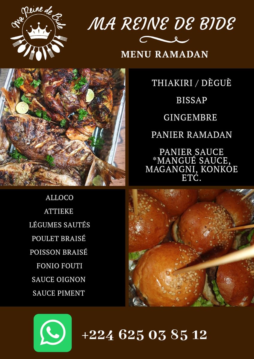 visiterlaguinee's tweet photo. Poisson braise/ Poulet braise au menu ce soir !! On voudrait vous informer que notre cuisto favorite mareinedebide fait maintenant des menus ramadan dispo pour livraison partout dans Conakry.
Contact dispo !! @atoutouk
#visiterlaguinee #Guinee #guineeconakry
#labouffedecheznous https://t.co/oDMW4SnuSs