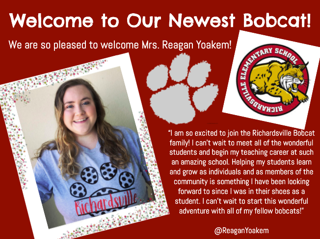On behalf of the <a href="/RichardsvilleEl/">Richardsville Elem</a>  leadership team, we would like to introduce our newest Bobcat! If you see <a href="/ReaganYoakem/">Reagan Yoakem</a>, please welcome her to our <a href="/RichardsvilleEl/">Richardsville Elem</a> and <a href="/WarrenCoSchools/">Warren Co Schools</a>  family! We are so excited!