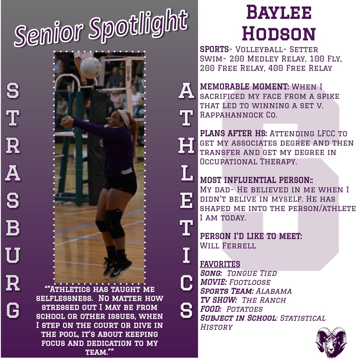 SHSRamathletics's tweet photo. Senior Spotlight- BAYLEE HODSON https://t.co/Hcra0WBJVH