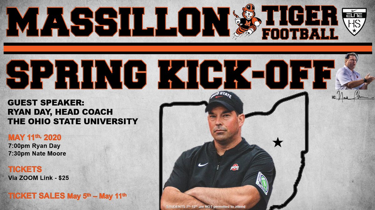 CoachNMoore's tweet image. The Massillon Tiger Football Spring Kick-Off
**Get updated on the Massillon Tiger off-season, expectations, &amp;amp; schedule from Tiger HFC Nate Moore, AND get your scoop on the Buckeyes from Ohio State HFC Ryan Day!! 
Follow the link to register!! 
us02web.zoom.us/webinar/regist…