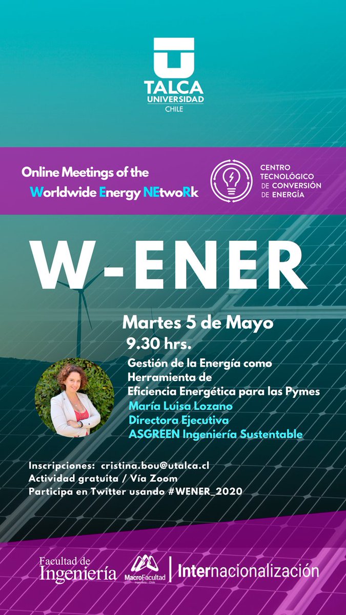 Llegó el día 🔜Online Meetings of the Worldwide Energy Network 🌎⚡️💡Un encuentro y conversación sobre #Gestión de #Energía, #Eficiencia #Energética y #Pymes

#UTalcaContigo #IngenieríaUTalca 👷‍♂️👩‍🔬