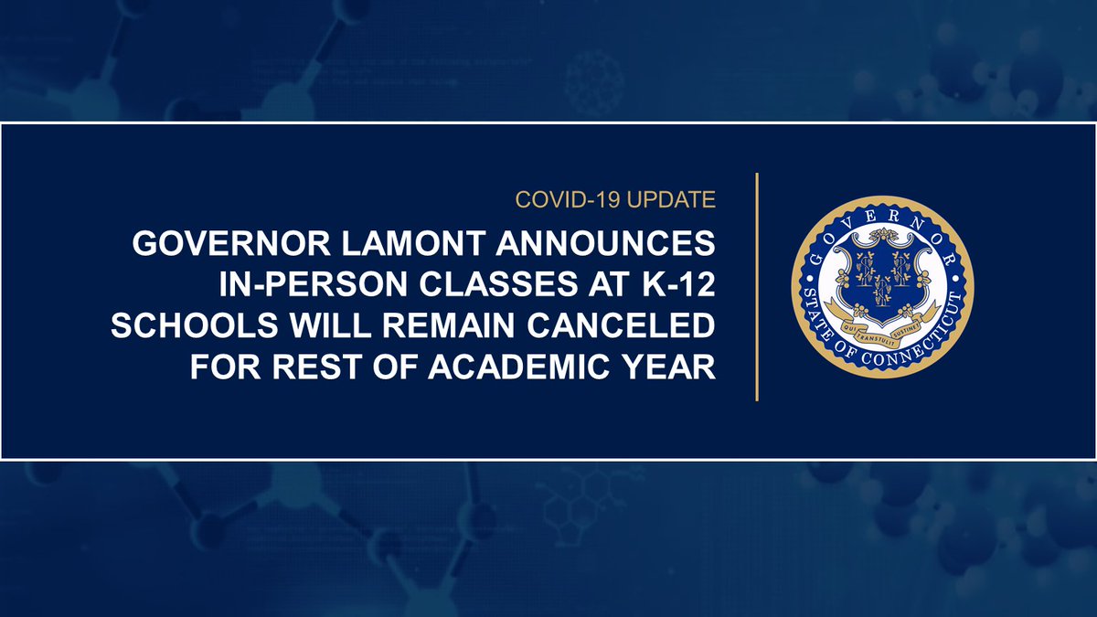 #BREAKING: Due to the ongoing pandemic, in-person classes at K-12 schools in Connecticut will remain canceled for the rest of the academic year.

Given the circumstances, this is the best course of action for the safety of students, educators, and staff. bit.ly/2WoBw6Q