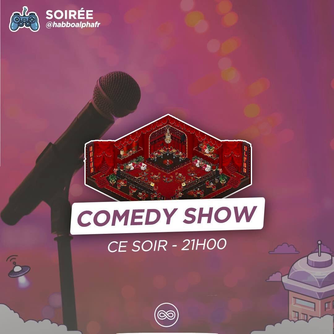 📣 Le Comedy Show s’installe sur Habbo-Alpha. Dès ce soir vous pouvez tenter de convaincre le jury que vous êtes un blagueur. Ne ratez pas cet événement à 21H00. 

🌐 habbo-alpha.eu 

#Alpha2020 #habbo #habbo2029 #comedyshow