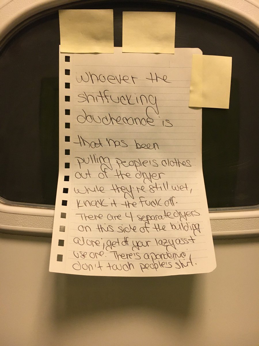 bigjwilliestyle's tweet photo. my job is to vacuum the hallways in a few apartment buildings. it’s easy, i get to listen to podcasts &amp; work with family. i love my job, but the best part is the passive aggressive notes tenants leave each other. https://t.co/Ot71Epwjqs