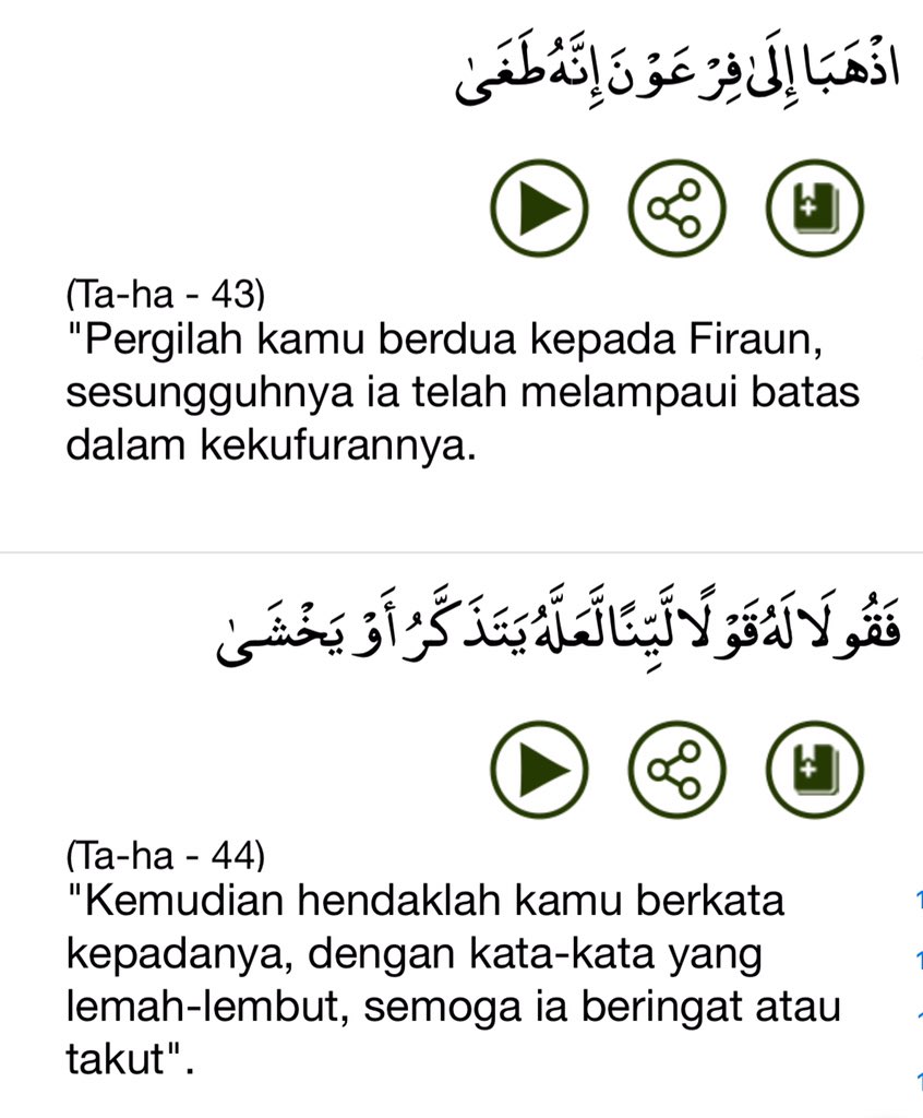 Muzuzxck's tweet photo. Tegur dengan baik

1- Allah perintahkan Nabi Musa dan Nabi Harun as pergi kepada Firaun dan berkata lemah lembut untuk beri peringatan. 

2- Sedahsyat Firaun yang syirik, mengaku diri sebagai tuhan, tapi Allah suruh berkata lemah lembut. Apatah lagi saudara kita yang tersilap, https://t.co/10awxGT2T4