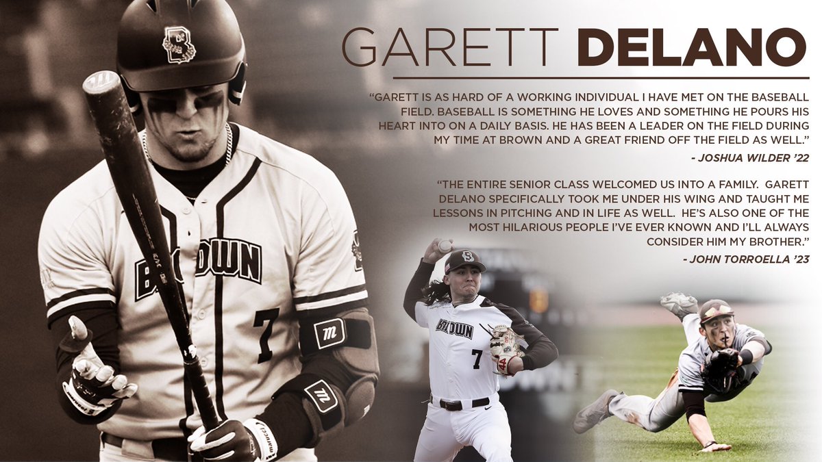 BrownU_Baseball's tweet photo. Today we honor Garett Delano, a senior from Callahan, FL who did a bit of everything for the Bears. He pitched, as well as played both outfield and first base. Garett is headed to Mercer University this fall, where he will continue his career while enrolled in graduate school. https://t.co/qspHd4dNRt