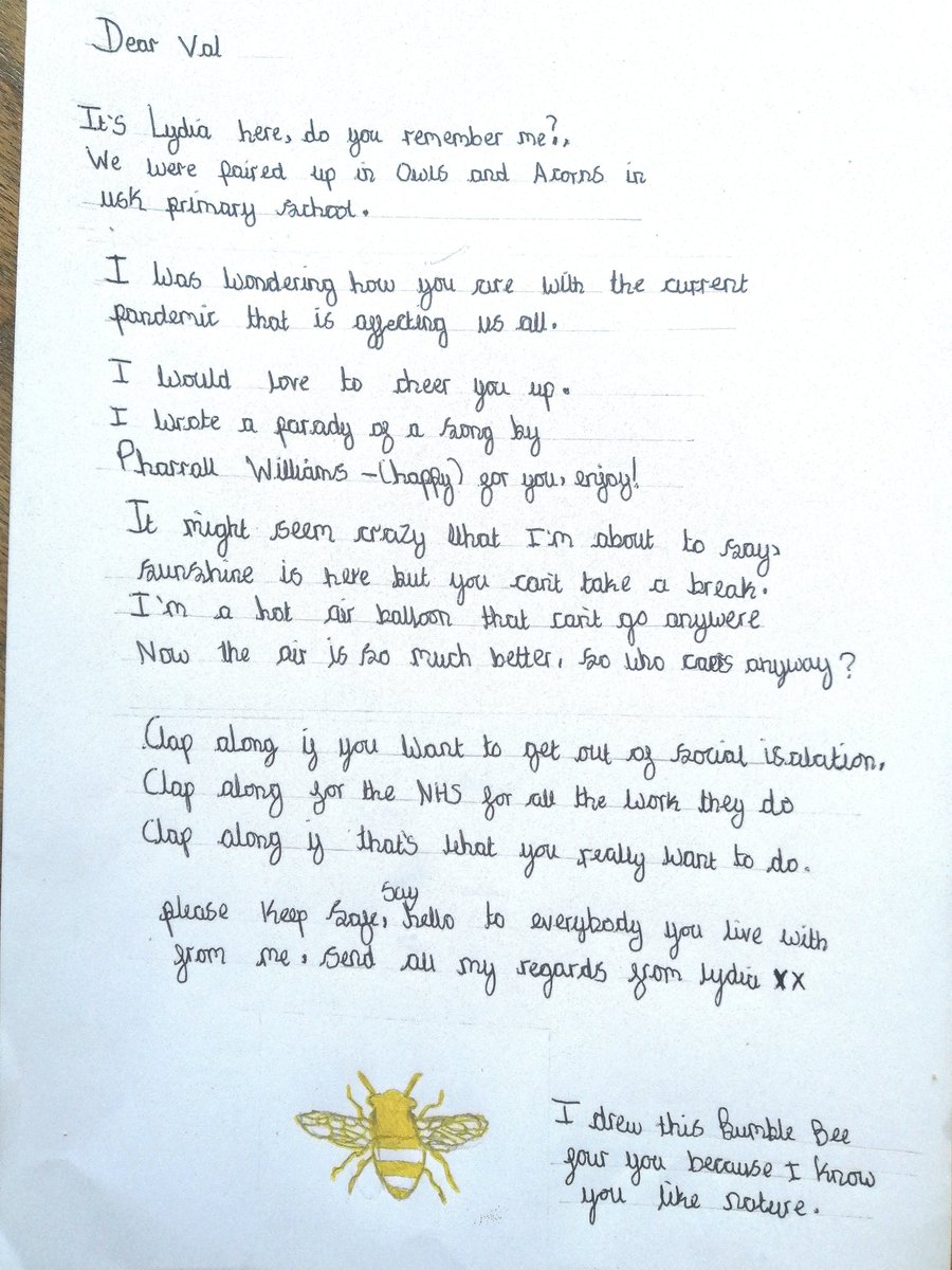 Vixtricks's tweet photo. @OwlsAcorns as part of @UskPrimary distance learning, my daughter prepared this for the lady she was paired with as part of your fab intergenerational scheme.
Stay safe 🌈🐝 https://t.co/Gl1Xd6qQLB