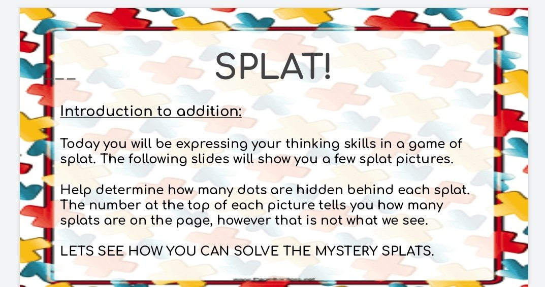 Ms_TCox's tweet photo. Yesterday, I introduced addition and subtraction to my grade 1/2 using #splatmath as a game by @SteveWyborney. They did a fantastic job solving the mystery numbers and explaining their thinking. @DP_math @DPCDSBSchools @StPhilipDpcdsb https://t.co/jpPbG1dkeB