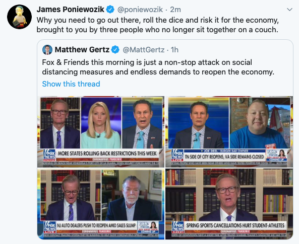 The elites on TV practice social distancing while demanding the public risk their lives and the health of their communities.