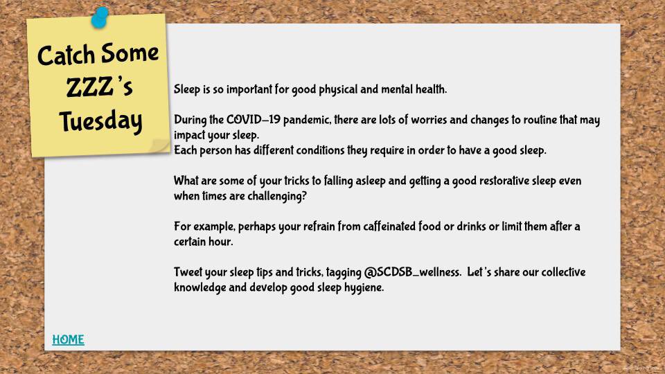 SCDSB_Wellness's tweet photo. Sleep is critical for good mental and physical health. Sleep hygiene helps us to be well. @SCDSB_Schools #mentalhealthweek https://t.co/rPsOYV95FU