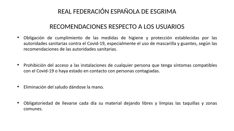rfeesgrima's tweet photo. ‼️ Consulta aquí las recomendaciones oficiales para la vuelta a las salas. https://t.co/J0SlNzL684