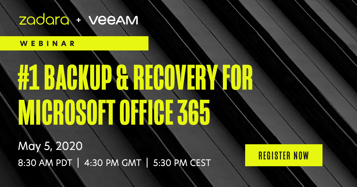 Zadara's tweet photo. Last chance to register! Don't miss our webinar with @Veeam  on the #1 Backup &amp; Recovery for Microsoft Office 365. See you there! https://t.co/6abnsqG2X6

#o365 #o365backup #backup365 #backup #veeam #zadara https://t.co/xyxUeLTD66