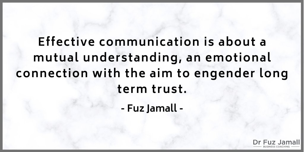 FuzJamall's tweet photo. “Effective communication is about a mutual understanding, an emotional connection with the aim to engender long term trust.” - FJ

#quoteoftheday #communication #connection https://t.co/1DrxXD6oL8