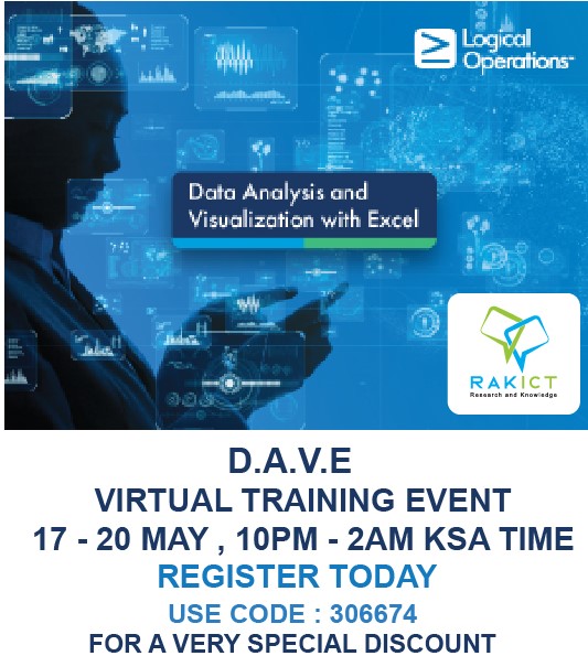 RAKICTKSA's tweet photo. We are excited to offer D.A.V.E (Data Analysis and Visualization with Excel) in ARABIC in collaboration with Logical Operations
سجل الان بإستخدام كود : 306674 للحصول علي خصم 50% علي كورس "تحليل البيانات بإستخدام الإكسيل" باللغه العربيه 
Registration Link : https://t.co/UFaMqSevBg https://t.co/OVnHoXocTX
