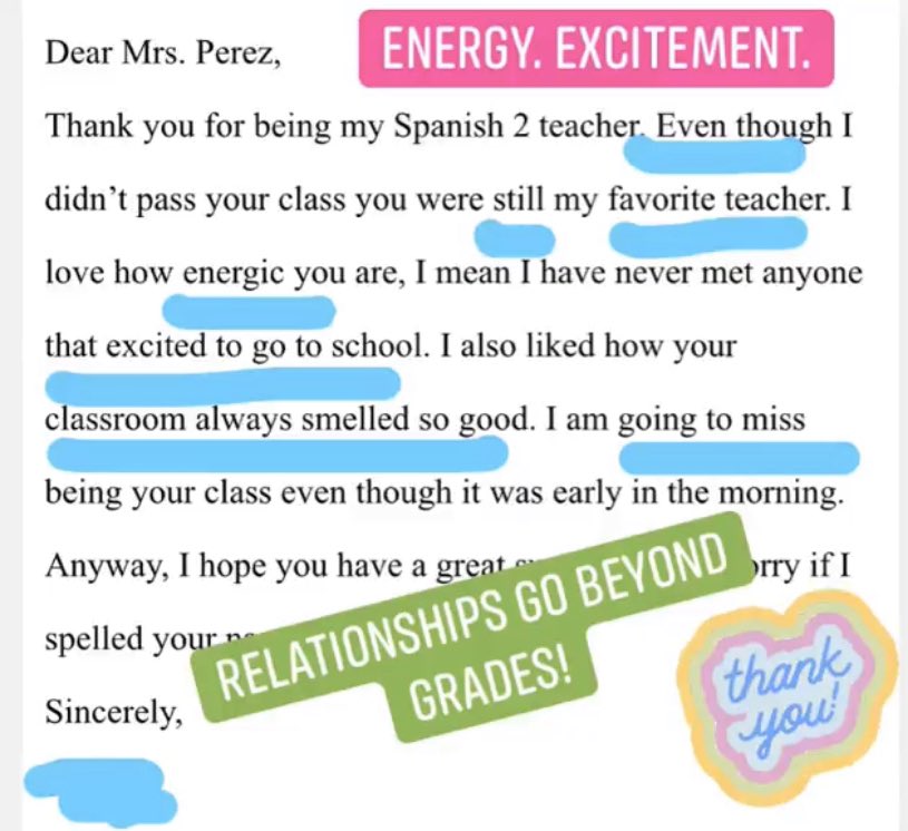 LizzieAnnePerez's tweet photo. ✅A student should never feel shamed by their performance, but feel encouraged to get back in track! You know you’ve accomplished this, when you receive an email like this. #Positive #Energy #Excitement #ClassroomEnvironment #TEACHers #LeadwithCoffee @PickensHighGa @Pickens_HR https://t.co/0fNMap3EKg