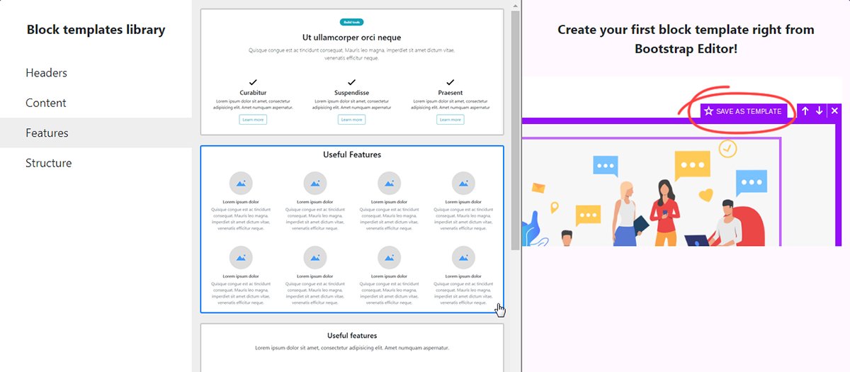 N1EDcom's tweet photo. Create custom Bootstrap templates! Just select any Bootstrap block you have on the page and save it as a template. Image preview will be generated automatically. https://t.co/FkOox1EH4i
