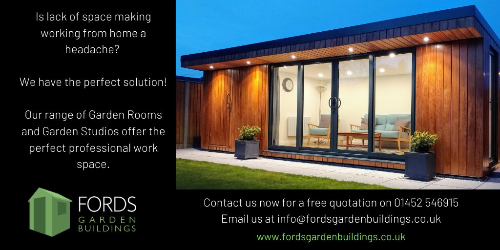 FordsSheds's tweet photo. Tired of working at your kitchen table? Want to upgrade your homeworking space? Our Garden Offices and Garden Rooms are the perfect solution! 

#homeworking #gardenoffice #GlosBiz #Gloucestershire

https://t.co/J2N6PUnJlW https://t.co/TmAFNzF8FF