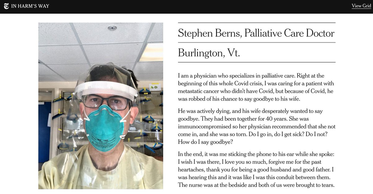 UVMLarnerMed's tweet photo. In a new series by @nytimes, "In Harm’s Way," #UVMLarnerMed Assoc. Prof. of Family Med Stephen Berns, MD, reflects on his experience as a palliative care doc at @UVMMedCenter during the #COVID19 pandemic.  Read his story and others at https://t.co/s5vCgmKRMU. #UVMProud @Stberns https://t.co/ey5qhvbWEF