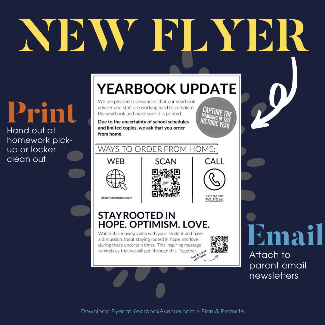 GOOD NEWS!! Remember to share the good news and tell your student body that you are working hard to finish the yearbook and it will be printed and delivered soon. 🤗 Download flyer at YearbookAvenue.com