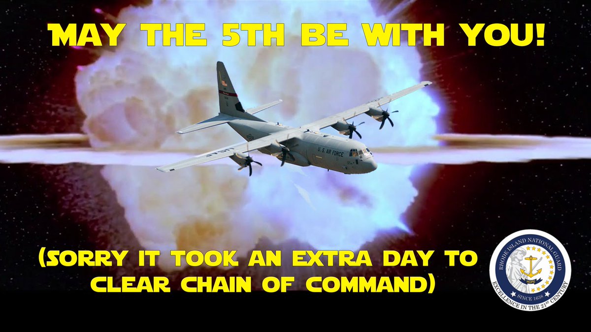 RINationalGuard's tweet photo. We hope everyone had a safe, socially distanced #MayThe4th!
#MayTheFourthBeWithYou #ProtectTheForce #WashYourHands #ReadyAF #C130 #HercsRule #Airpower #SpaceForce #PhotoIllustration
@USNationalGuard @SpaceForceDoD https://t.co/8ImqhfctI2