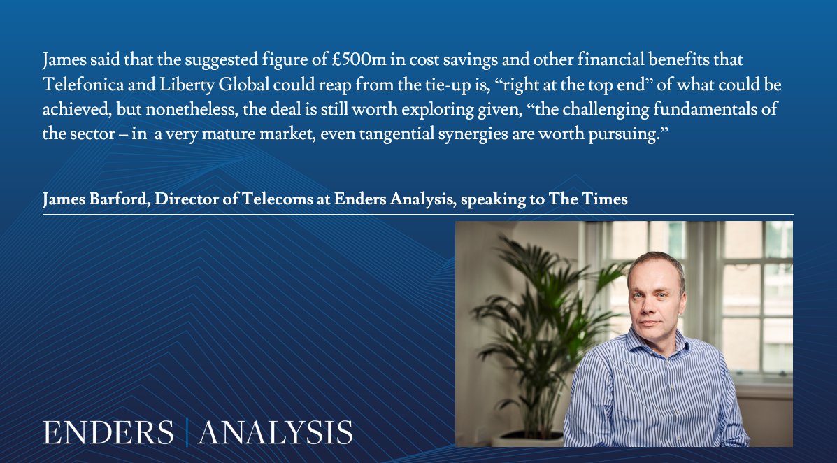 EndersAnalysis's tweet photo. Director of Telecoms @jamesbarford spoke to the @thetimes about the O2/Virgin Media merger. Read here: https://t.co/jVGA0SqhVG https://t.co/4N4HUpiKwB