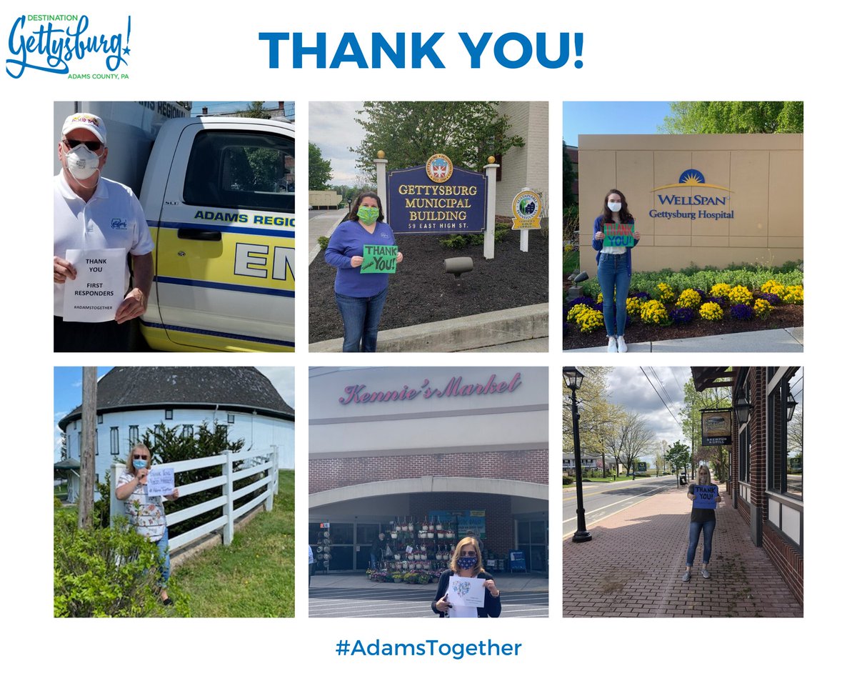 DestGettysburg's tweet photo. From the staff at Destination Gettysburg, we want to thank all of our frontline workers and first responders. #AdamsTogether https://t.co/at5fWAWxRQ