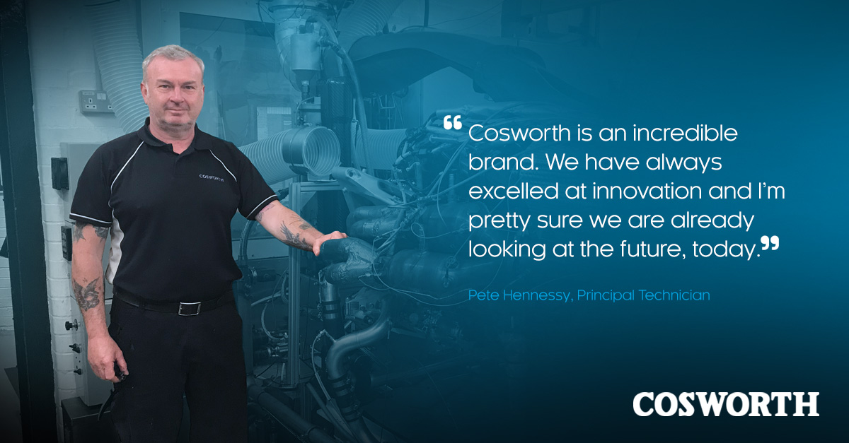 Cosworth's tweet photo. From our F1 days to our latest innovations, we’ve always strived to set high standards. Our Principal Technician Pete Hennessy will be revealing his “Inspired Engineering” stories later this week - including a look back at *that* fire at the 1994 German GP #Cosworth https://t.co/n8I3sZctIM