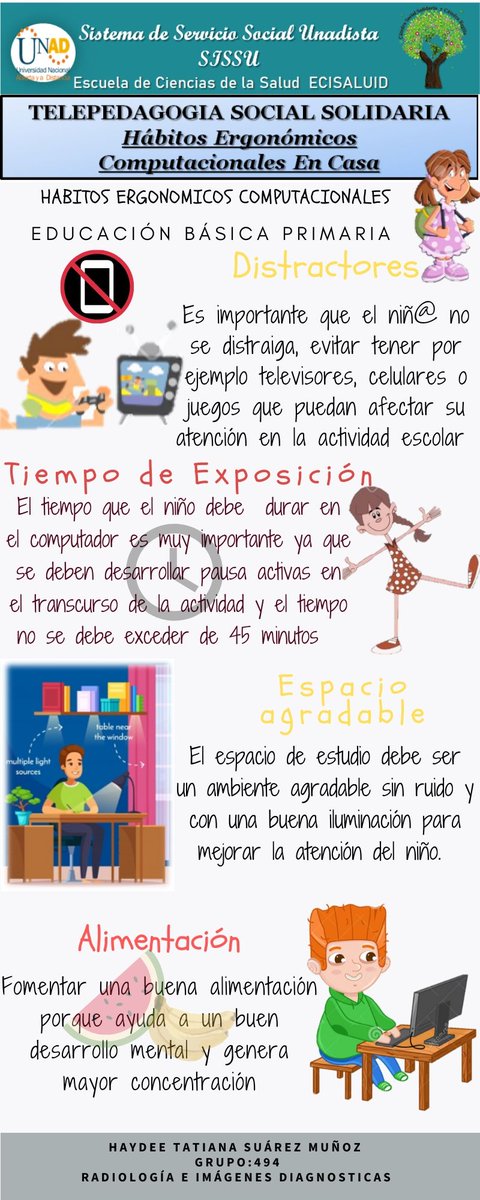 Tatiana61480019's tweet photo. Recomendaciones básicas para nuestros niños en esta época de educación virtual. #SERVICIOSOCIALUNADISTAENCASA @SISSU_UNAD https://t.co/B5IsVbwhq1