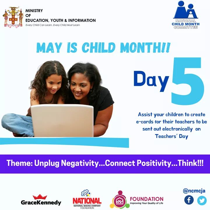 ncmcja's tweet photo. Say what?...It's Terrific Tuesday!

Day 5:
Assist your children to create e-cards for their teachers to be sent out electronically  on Teachers’ Day. 

Hint, hint...Teachers' Day is tomorrow! 

Official Hashtags:
#childmonthja
#ncmcja https://t.co/v61gbCzbqB
