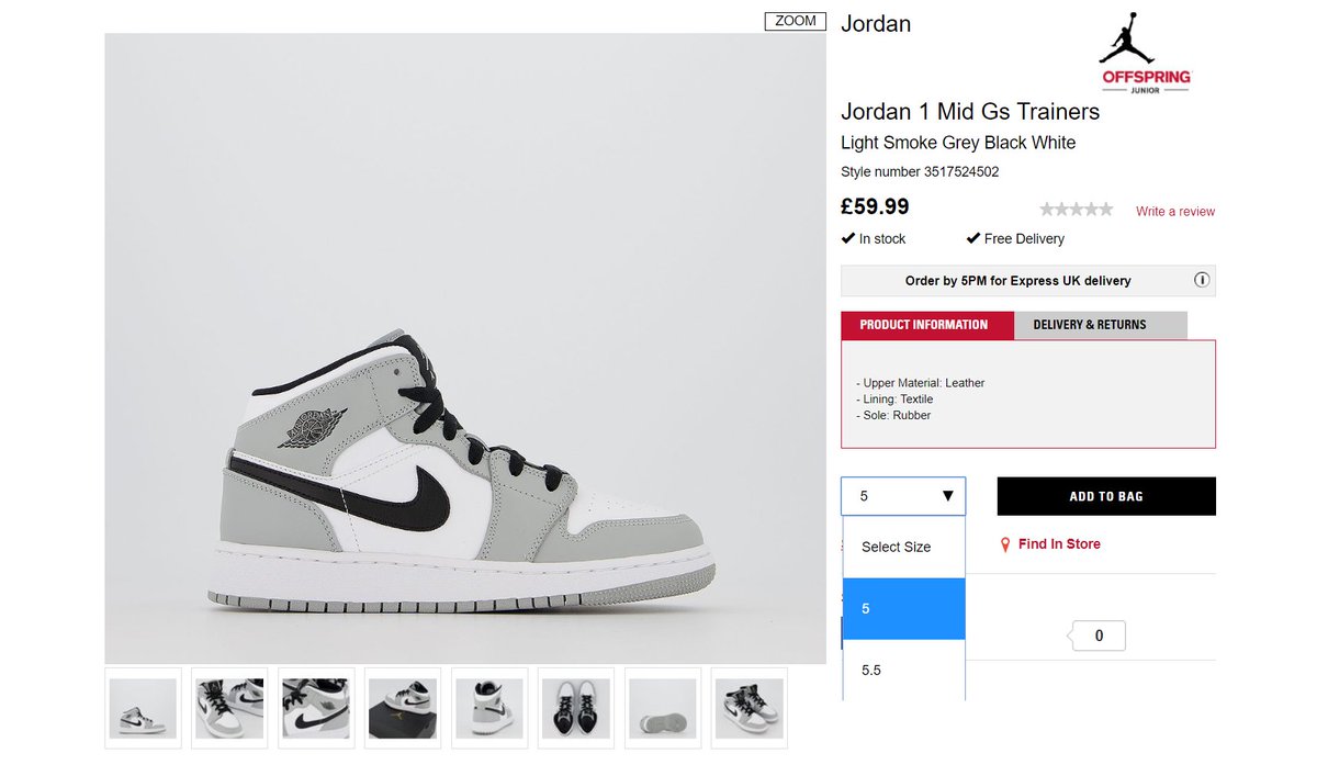 jordan 1 mid light smoke grey junior