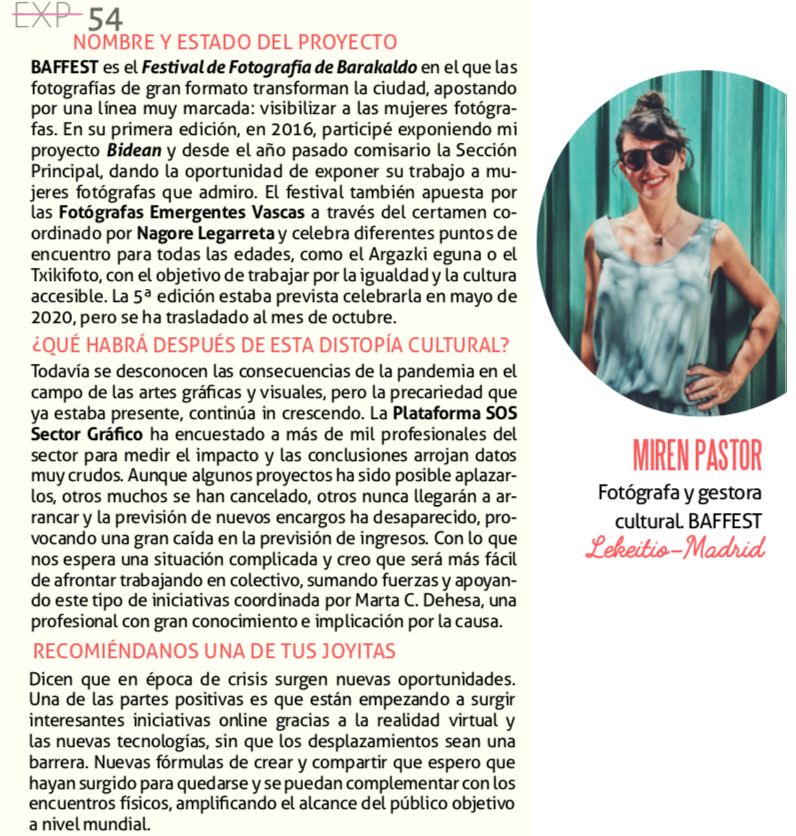 BAFFEST Fotógrafas (@baffest_eus) on Twitter photo Nuestras comisaria <a href="/mirenpastor/">miren pastor</a> en el número de mayo de <a href="/noizagenda/">NOIZ Agenda</a> (nº especial 10 aniversario).
#BAFFEST20 #Barakaldo #fotografía #mujeres #festival Nuestras comisaria <a href="/mirenpastor/">miren pastor</a> en el número de mayo de <a href="/noizagenda/">NOIZ Agenda</a> (nº especial 10 aniversario).
#BAFFEST20 #Barakaldo #fotografía #mujeres #festival