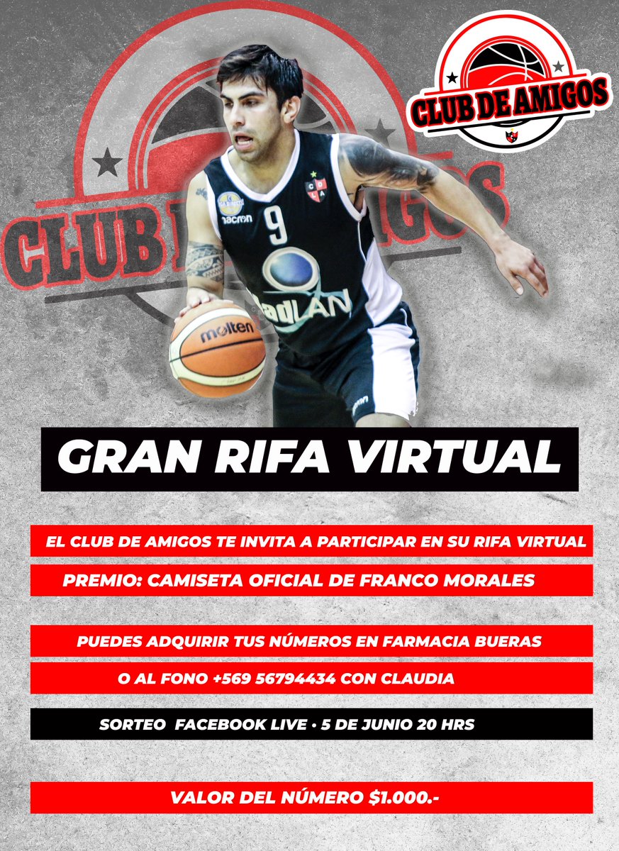 cd_lasanimas's tweet photo. Todos invitados a participar de la Gran Rifa Virtual donde el Premio es la Camiseta oficial de Franco Morales .
Los números los pueden adquirir de forma presencial en @FarmaciaBueras 
 o al fono WhatsApp +56956794434 con Claudia.
Agradecemos el apoyo!!
#VamosFantasmas https://t.co/YbcYHyMyW8