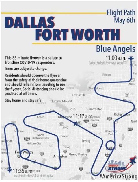 kylelarnold's tweet photo. Here's the updated flight map for the @blueangels demonstration over North Texas. It has the start, mid and end times to help in planning. https://t.co/cfpyVvL6XZ
