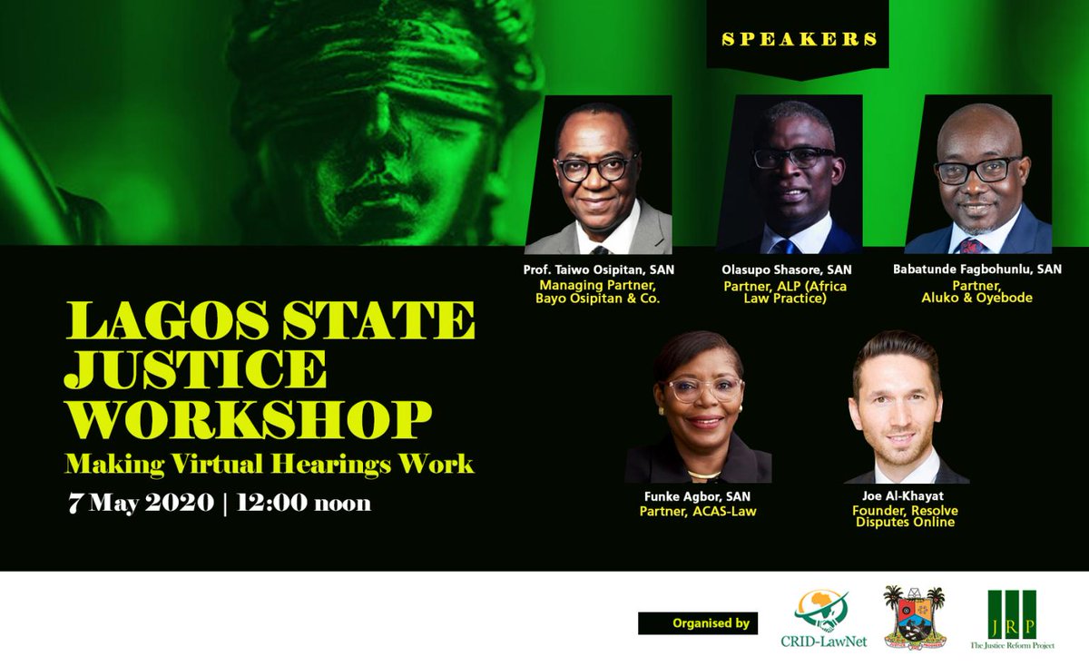 ALPNigeria's tweet photo. Our Partner, @suposhasore will be speaking at the #Lagos State #Justice Workshop.

Theme: Making Virtual Hearing Work

Join the workshop: https://t.co/NAScs2d6ln.

#JusticeReform #RemoteHearings #RemoteCourts #Judiciary #Justice #Nigeria #VirtualHearings #DisputeResolution #ADR https://t.co/0dzhrKO574