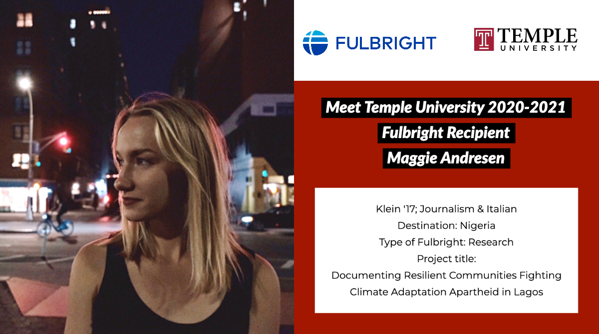 Congratulations to our most recent Fulbright Research Grant Recipient to Nigeria, Maggie Andresen, Klein'17 (<a href="/maggieandresen/">Maggie Andresen</a>)! Read more about Maggie's journey to Fulbright on our May newsletter, coming out today. #templemade #owlsareeverywhere
